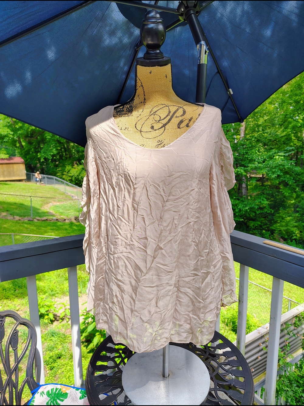 Cobblestone Italy Lagenlook Crinkle Tunic Top Ruffle Sleeve XL